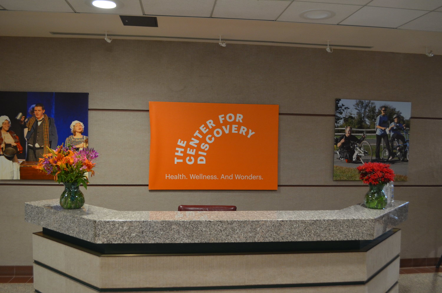The Center for Discovery banner hangs inside the hospital-to-be.